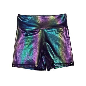 WodBottom Metallic Holographic Women's Biker Shiny Gym Shorts Size XXXL Poly/Spa